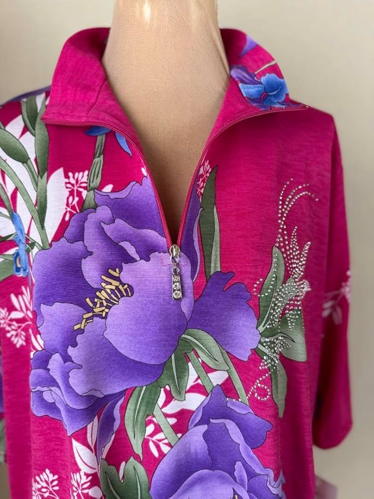 Amazon.co.jp: ピンク地に大きな紫の花柄のある少しレオナール風